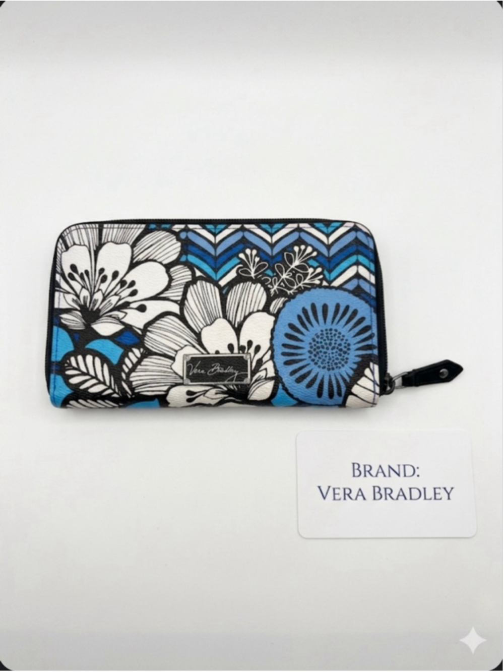 Vera Bradley Floral Zip Wallet in Blue and White